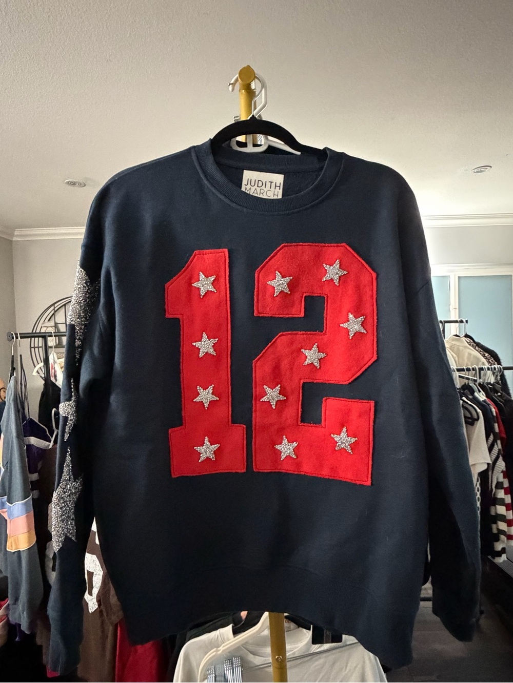 Judith March Woman’s Navy Sweatshirt with Red '12' Appliqué